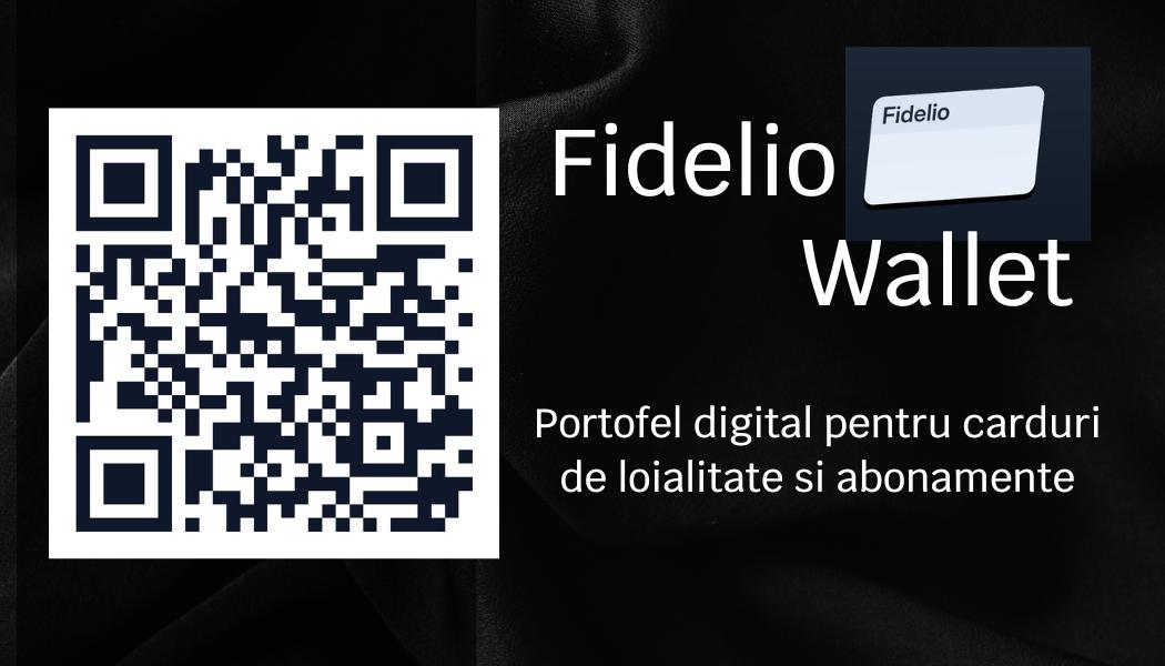 Afiș QR Fidelio — cod QR care trimite clienții la descărcarea aplicației